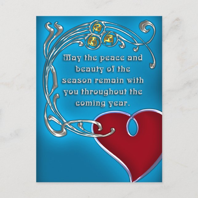 Art Nouveau Style Heartfelt Christmas in Blue Holiday Postcard (Front)