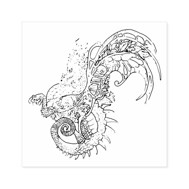 Art Nouveau Style Leaf Wing Dragon Rubber Stamp (Imprint)