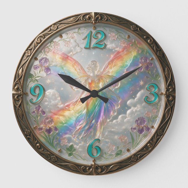 Art Nouveau Style Rainbow Goddess Iris Large Clock (Front)