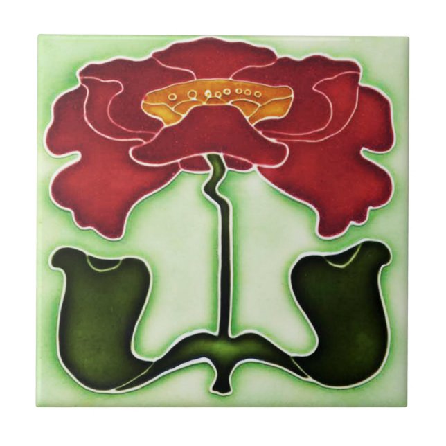 Art Nouveau Style  Red and Green Tile (Front)