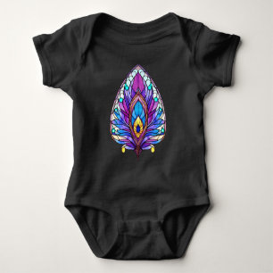 Art Nouveau Style Stained Glass Peacock Feather Baby Bodysuit