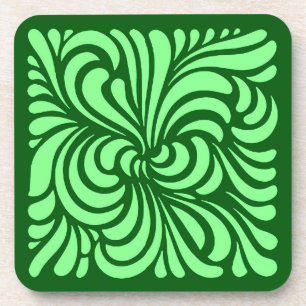 Art Nouveau Stylised Leaves, Emerald Green Coaster