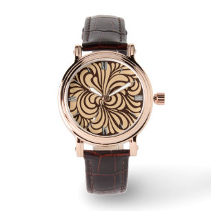 Art Nouveau Stylised Leaves, Tan and Dark Brown Watch