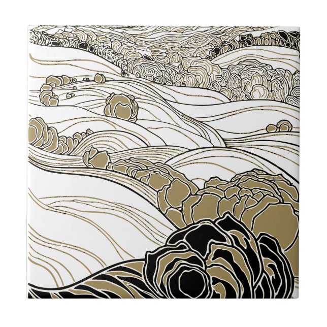 Art Nouveau Stylish Country Rolling Hills Tile (Front)