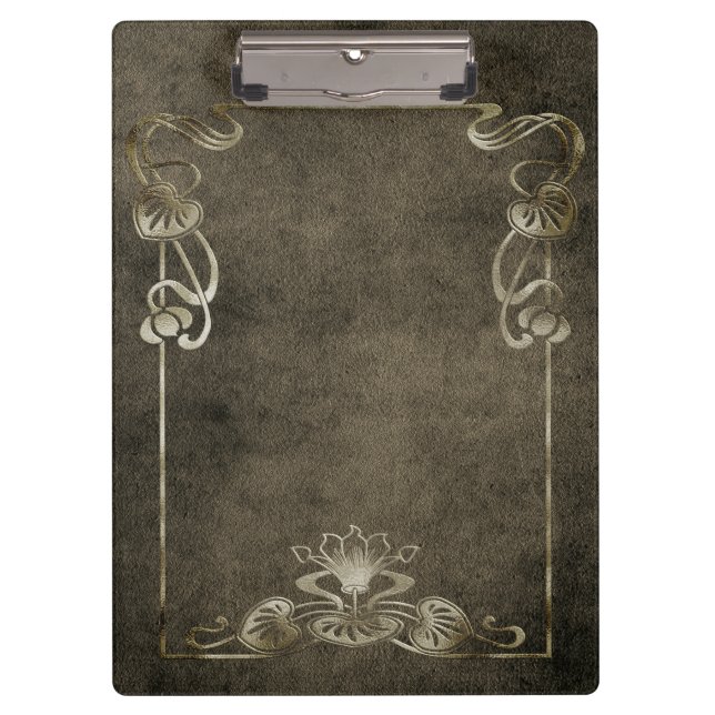 Art nouveau suede look elegant gold brown lotus clipboard (Front)