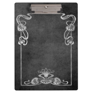 Art nouveau suede look elegant silver grey lotus  clipboard