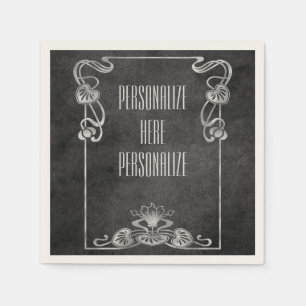 Art nouveau suede look elegant silver grey lotus  napkin