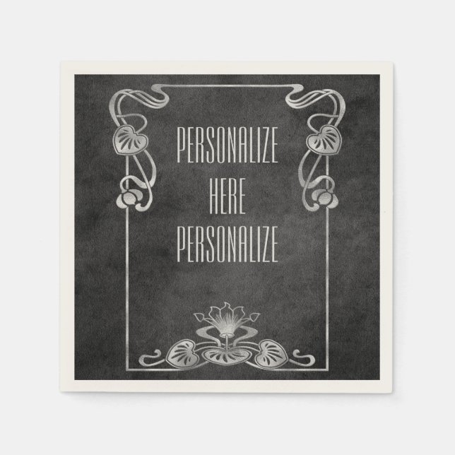 Art nouveau suede look elegant silver grey lotus  napkin (Front)