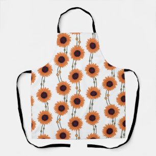 Art Nouveau Sunflower Retro Floral Stripes Orange Apron