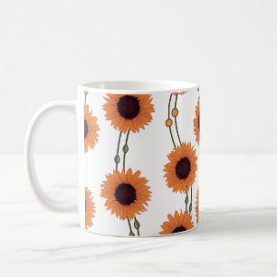 Art Nouveau Sunflower Retro Floral Stripes Orange Coffee Mug