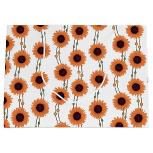 Art Nouveau Sunflower Retro Floral Stripes Orange Large Gift Bag