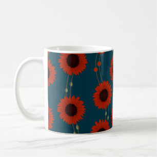 Art Nouveau Sunflower Retro Floral Stripes Red Coffee Mug