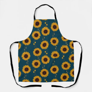 Art Nouveau Sunflower Retro Floral Stripes Yellow Apron