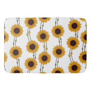 Art Nouveau Sunflower Retro Floral Stripes Yellow Bath Mat