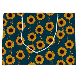 Art Nouveau Sunflower Retro Floral Stripes Yellow Large Gift Bag