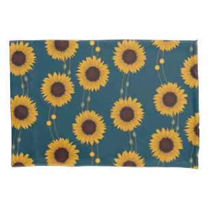 Art Nouveau Sunflower Retro Floral Stripes Yellow Pillowcase