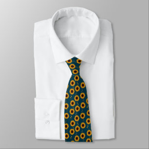 Art Nouveau Sunflower Retro Floral Stripes Yellow Tie