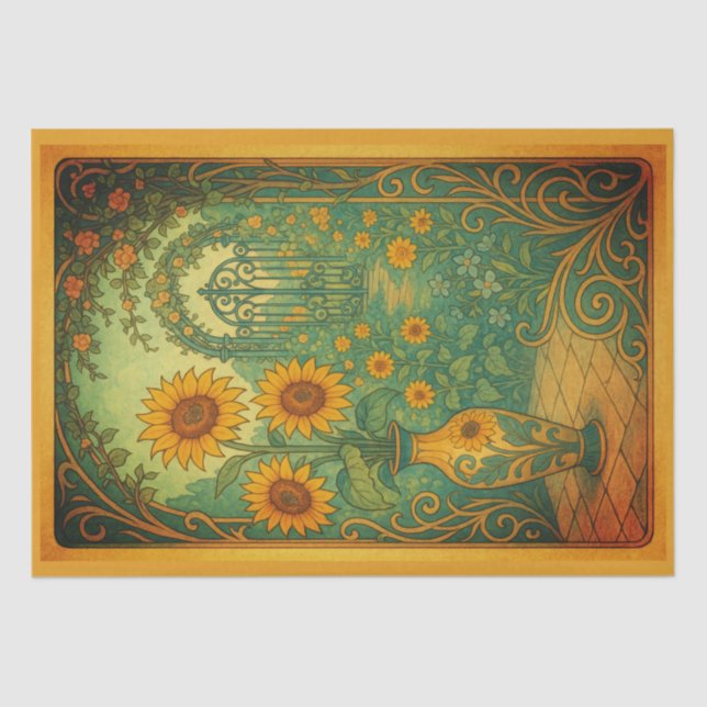 Art Nouveau Sunflower Vase Garden Decoupage Tissue Paper (Front)