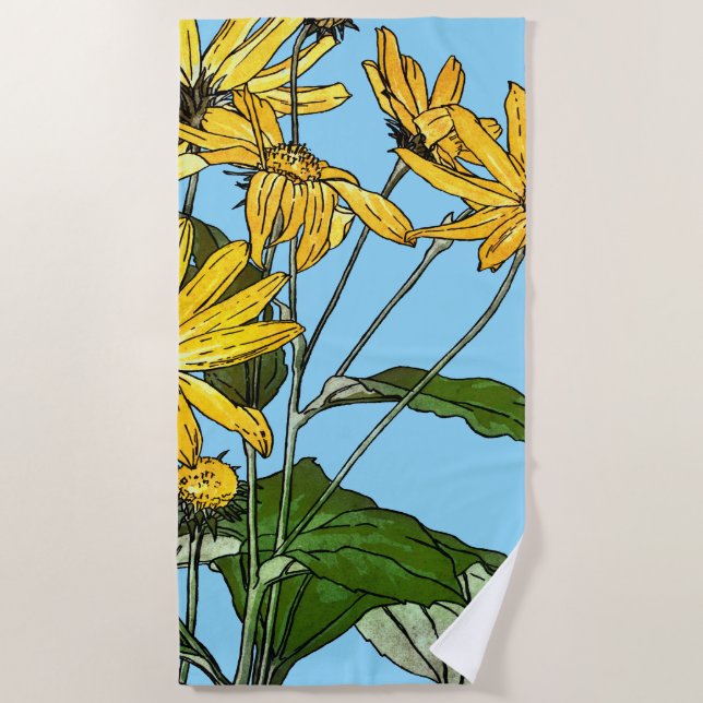 Art Nouveau Sunflowers Beach Towel (Front)