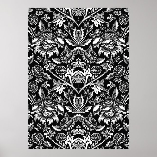 Art Nouveau Sunflowers, Black, White and Gray Post Poster (Front)