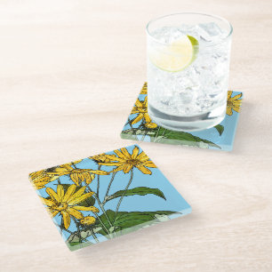 Art Nouveau Sunflowers Glass Coaster