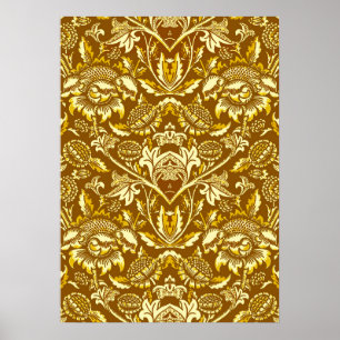 Art Nouveau Sunflowers, Mustard and Golden Yellow Poster