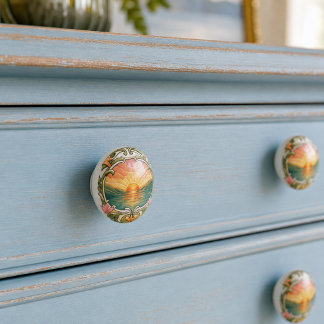 Art Nouveau Sunrise & Floral Faux Ceramic  Knob