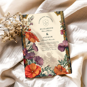 Art Nouveau Sunset Floral Wedding Invitation