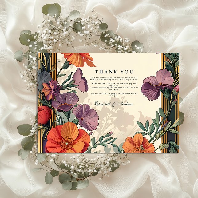 Art Nouveau Sunset Floral Wedding Thank You Card (Creator Uploaded)