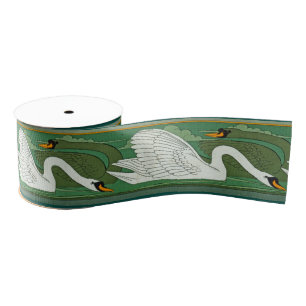 Art Nouveau Swan Birds Wildlife Animals Grosgrain Ribbon