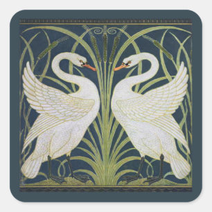 Art Nouveau Swans Pattern: Walter Crane Swan Print Square Sticker