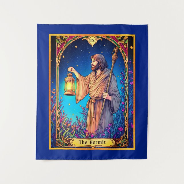 Art Nouveau Tarot Card, The Hermit Tapestry (Front)