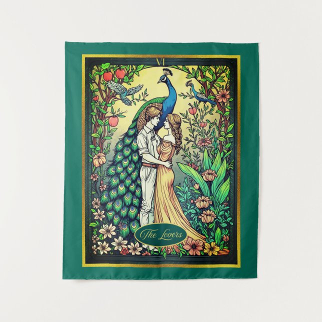 Art Nouveau Tarot Card, The Lovers Tapestry (Front)