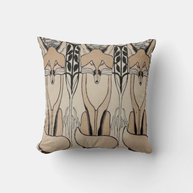 Art Nouveau Taupe/Black Fox Pillow (Front)
