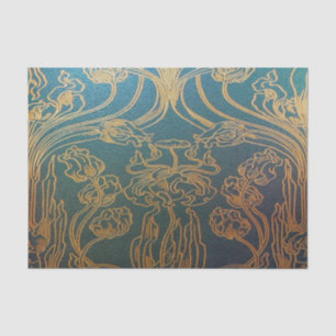 Art Nouveau,teal and gold, teal,gold,floral,chic,e Tissue Paper