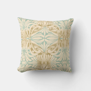 Art Nouveau Teal Cream Tan Floral Throw Pillow