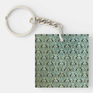 Art nouveau, teal,gold,pattern,belle époque,chic,e key ring