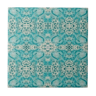 Art Nouveau Teal Green Decorative Mirrored Pattern Tile