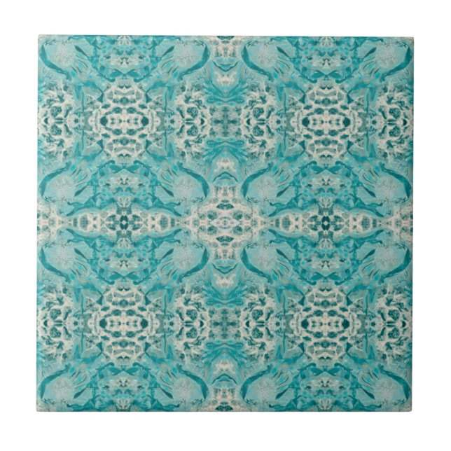 Art Nouveau Teal Green Decorative Mirrored Pattern Tile (Front)