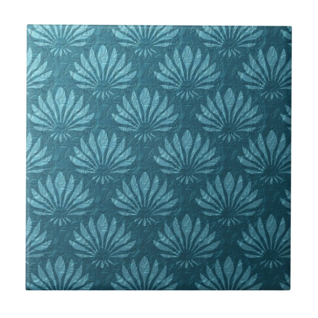 Art Nouveau,Teal,metallic,art deco, fan pattern,ch Tile (Front)