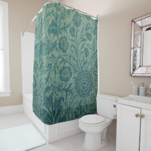 art Nouveau,teal,William Morris style, floral,chic Shower Curtain
