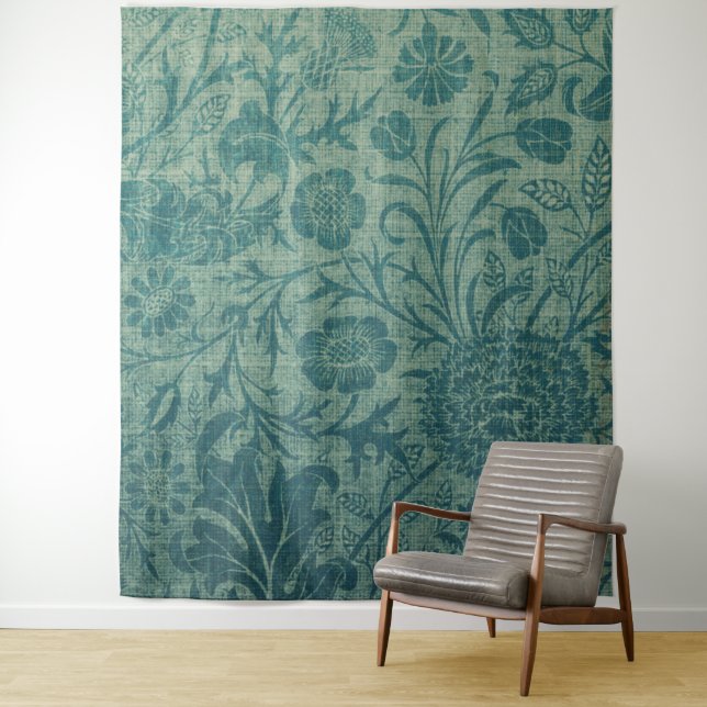art Nouveau,teal,William Morris style, floral,chic Tapestry (In Situ)