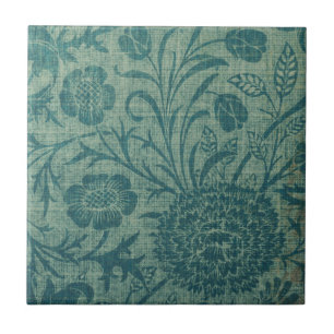 art Nouveau,teal,William Morris style, floral,chic Tile