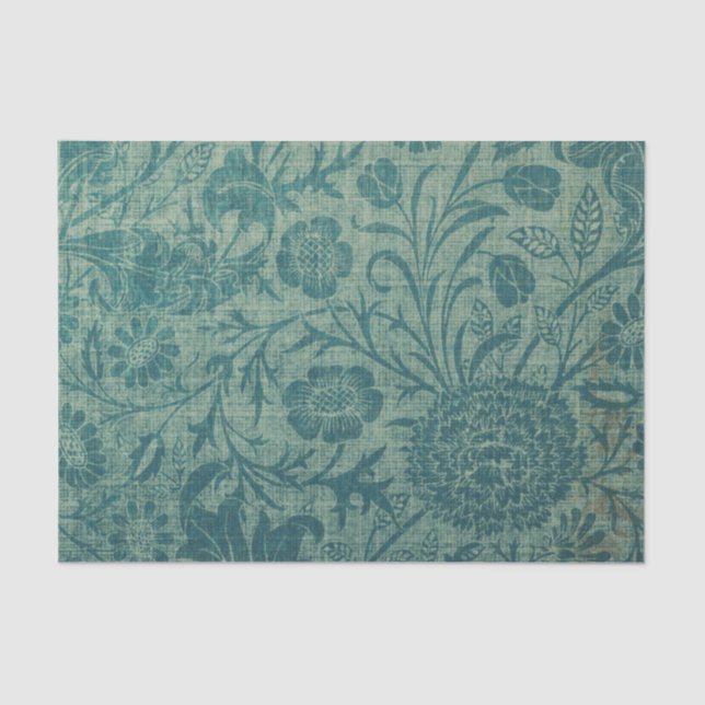 art Nouveau,teal,William Morris style, floral,chic Tissue Paper (Front)