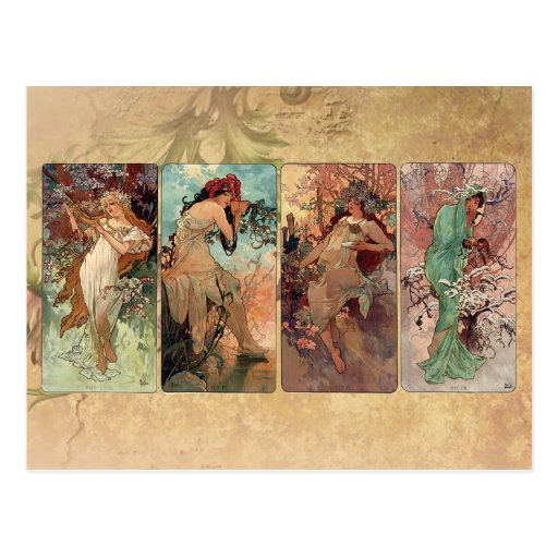 Image of Art Nouveau ~ The Four Seasons Postcard