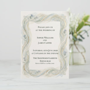 Art Nouveau Thistle Swirl Gold Frame Scottish Wedd Invitation