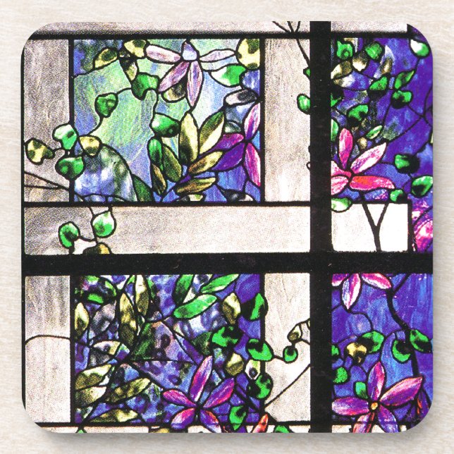 Art Nouveau Tiffany Stained Glass Nature Coaster (Front)