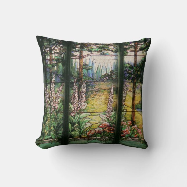 Art Nouveau Tiffany Stained Glass Nature Cushion (Front)