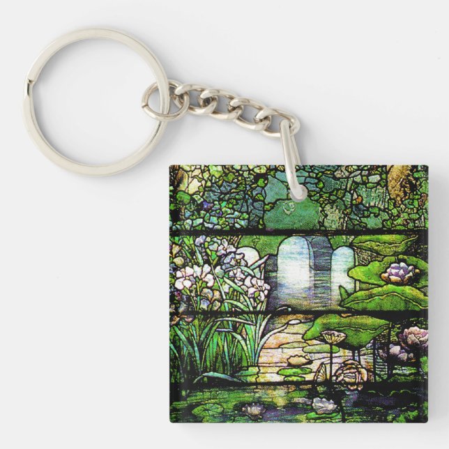 Art Nouveau Tiffany Stained Glass Nature Key Ring (Front)