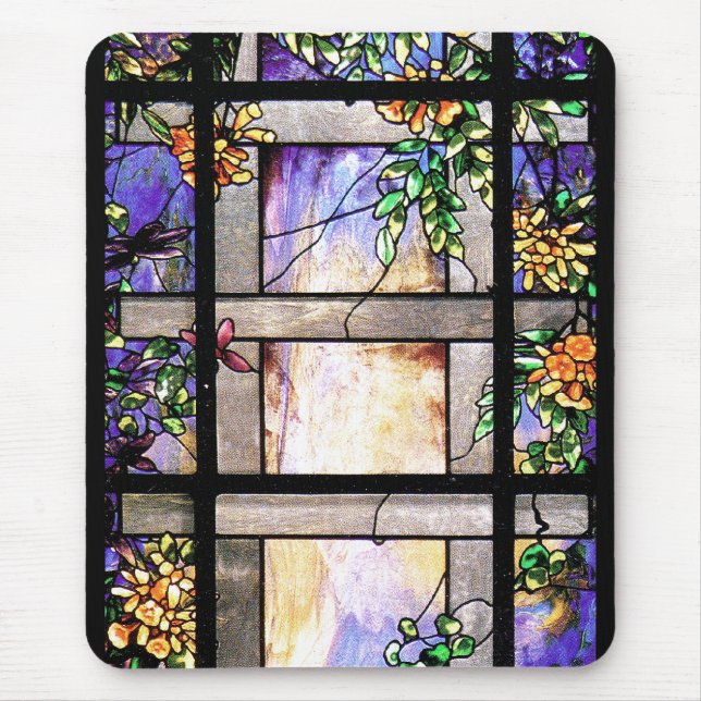 Art Nouveau Tiffany Stained Glass Nature Mouse Mat (Front)